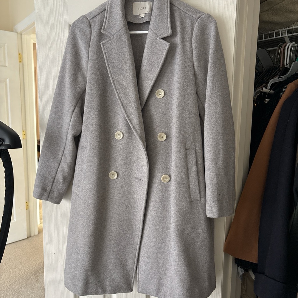 LOFT Women's Grey Double-Breasted Coat